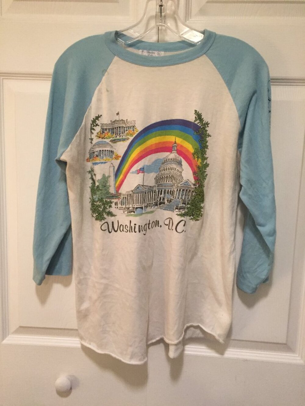 Vintage 80s Ringer T Shirt XL Washington DC White House XL Spellout S/S